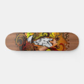 Autumn Fox Dark Wood Grain Illustration Skateboard (Horizontal)