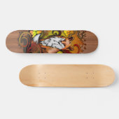 Autumn Fox Dark Wood Grain Illustration Skateboard (Horizontal)