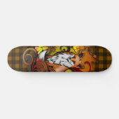 Autumn Fox Dark Yellow Plaid Illustration Skateboard (Horizontal)