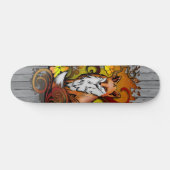 Autumn Fox Grey Wood Slats Illustration Skateboard (Horizontal)