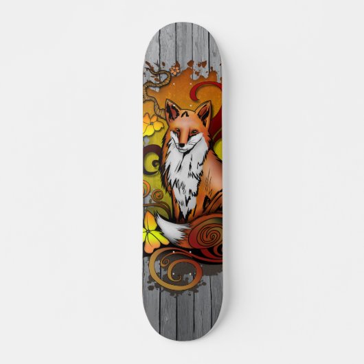 Autumn Fox Grey Wood Slats Illustration Skateboard (Vorne)