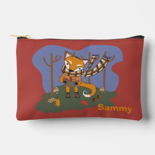 Autumn Fox Kid Zipper Pouch with Name Zubehörtasche (Vorderseite)