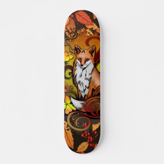 Autumn Fox Leaves and Berries Illustration Skateboard (Vorne)