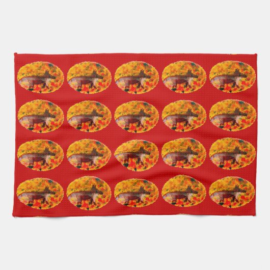 Autumn Fox Pattern Country Handtuch (Horizontal)