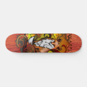 Autumn Fox Red Wood Grain Illustration Skateboard (Horizontal)