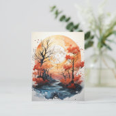 Autumn Full Moon Postcard Postkarte (Stehend Vorderseite)