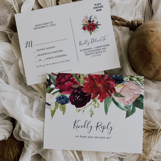 Autumn Garden Burgundy Song Request UAWG Postcard Einladungspostkarte