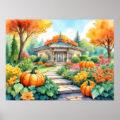 Autumn Garden House mit Pumpkins Wall Poster (Vorne)