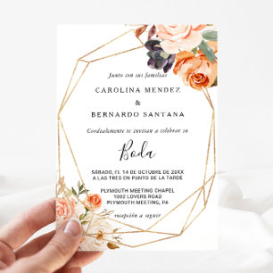 Autumn Geometric Gold Floral Boda Einladung