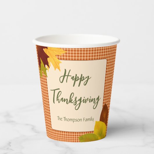 Autumn Gingham Erntedank Paper Cups Pappbecher (Vorderseite)