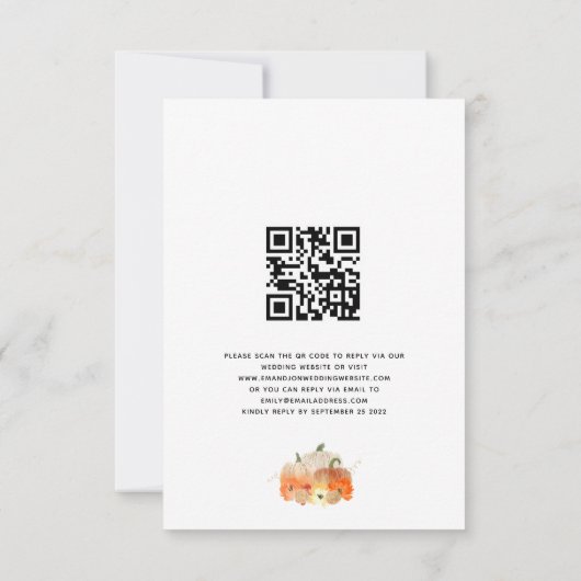 Autumn Glittery Pumpkins Florals Script QR Code RSVP Karte (Rückseite)