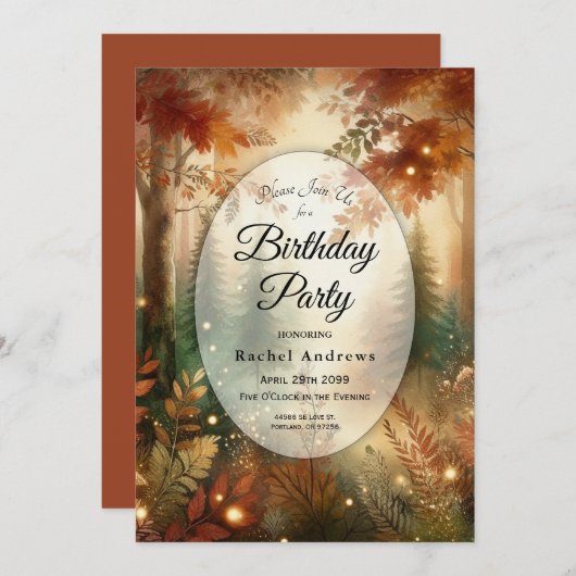 Autumn Glow in the Enchanted Forest Birthday Einladung (Vorne/Hinten)