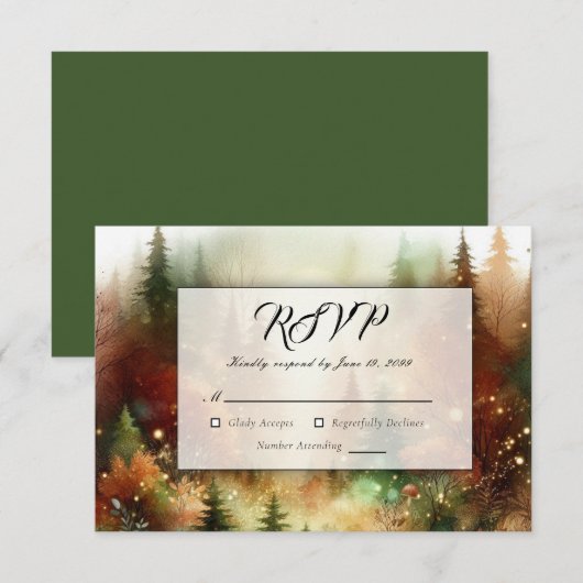 Autumn Glow in the Enchanted Forest Wedding RSVP Karte (Vorne/Hinten)