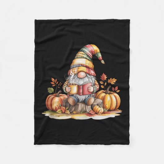 Autumn Gnome Reading Book With Pumpkins Fall Tank  Fleecedecke (Vorderseite)