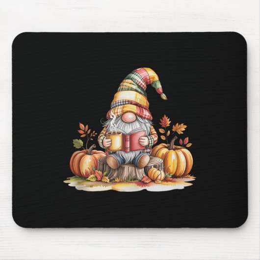 Autumn Gnome Reading Book With Pumpkins Fall Tank Mousepad (Vorne)