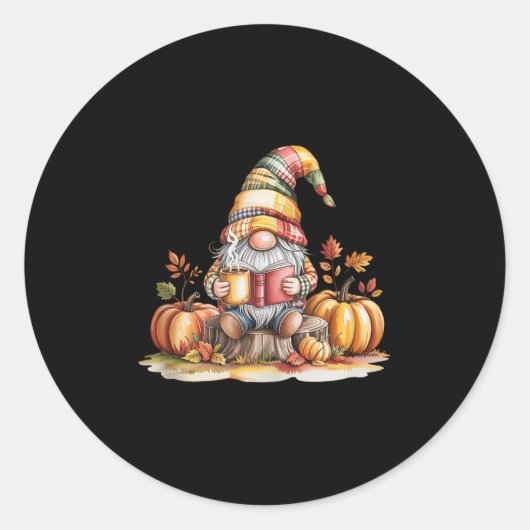 Autumn Gnome Reading Book With Pumpkins Fall Tank Runder Aufkleber (Vorderseite)