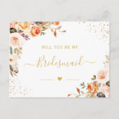 Autumn Gold floral be My Bridesmaid-Vorschlag Einladungspostkarte (Vorderseite)