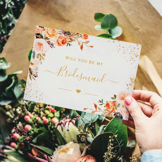Autumn Gold floral be My Bridesmaid-Vorschlag Einladungspostkarte