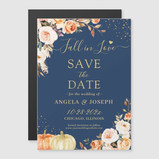 Autumn Gold Floral Pumpkin Save the Date Magnet (Vorne/Hinten)