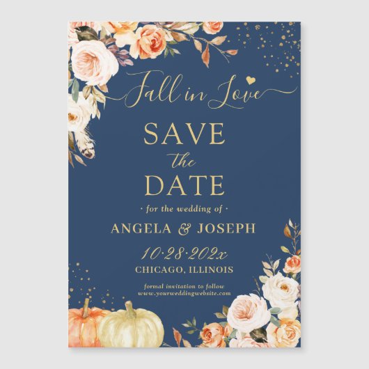 Autumn Gold Floral Pumpkin Save the Date Magnet (Vorderseite)
