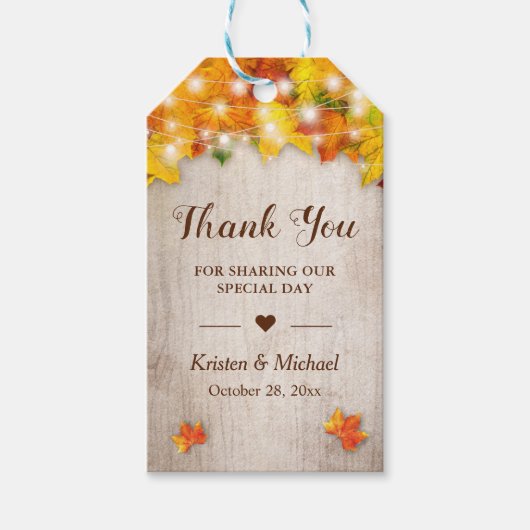 Autumn Gold Maple Blätter String Lights Vielen Dan Geschenkanhänger (Vorderseite)