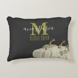 Autumn Gold White Pumpkins Black Beauty Salon Mono Dekokissen