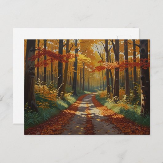 Autumn Golden WayPostcard Postkarte (Vorne/Hinten)