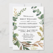 Autumn Green Blätter Wreath Hochzeit im Herbst Einladung (Vorderseite)