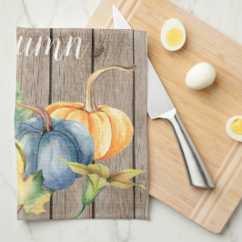 Autumn Green Orange Pumpkin Watercolor Lt Wood Geschirrtuch