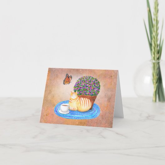 Autumn Greeting Cat and Monarch Butterfly Serene Karte (Vorderseite)