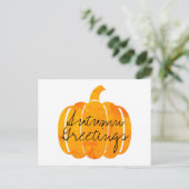 Autumn Greetings Customizable Orange Pumpkin Postkarte (Stehend Vorderseite)