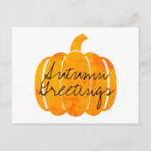 Autumn Greetings Customizable Orange Pumpkin Postkarte (Vorderseite)