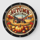 Autumn Greetings Tractor  Große Wanduhr (Vorderseite)