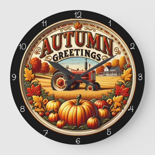 Autumn Greetings Tractor  Große Wanduhr (Vorderseite)