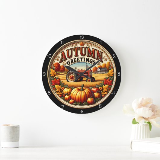 Autumn Greetings Tractor Große Wanduhr (Zuhause)