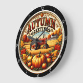 Autumn Greetings Tractor Pumpkin Farm Große Wanduhr (Winkel)