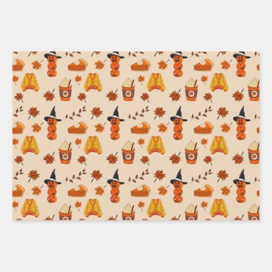 Autumn & Halloween Cozy Pattern Geschenkpapier Set (Vorderseite)