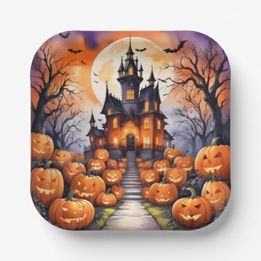 Autumn Halloween Modern Pumpkin Collection Pappteller (Vorderseite)