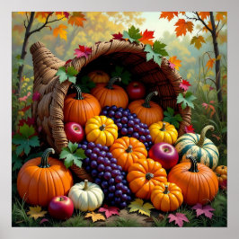 Autumn Harvest and Blessings Cornucopia Poster