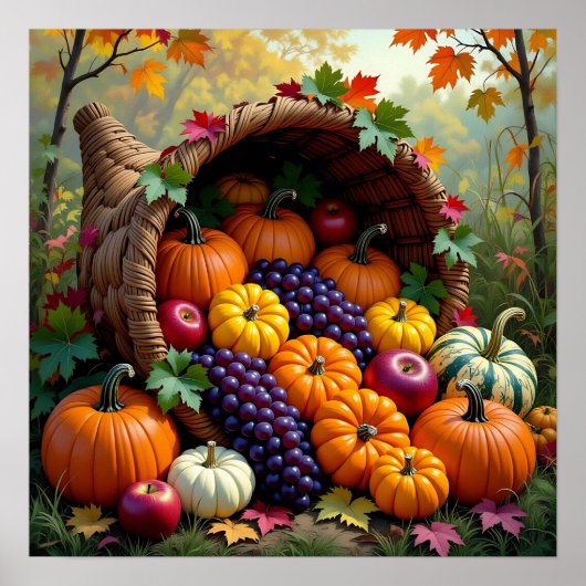 Autumn Harvest and Blessings Cornucopia  Poster (Vorne)