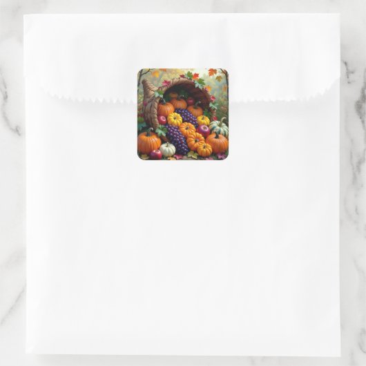 Autumn Harvest and Blessings Cornucopia Quadratischer Aufkleber (Tasche)