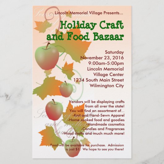 Autumn Harvest Holiday Craft Bazaar Kleiner Flyer (Vorne)