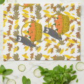 Autumn Harvest Owl & Pumpkin Kitchen Towel Geschirrtuch (Gefaltet)