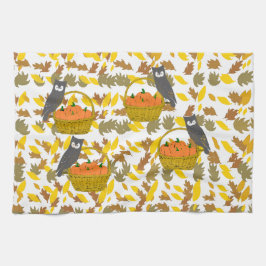Autumn Harvest Owl & Pumpkin Kitchen Towel Geschirrtuch
