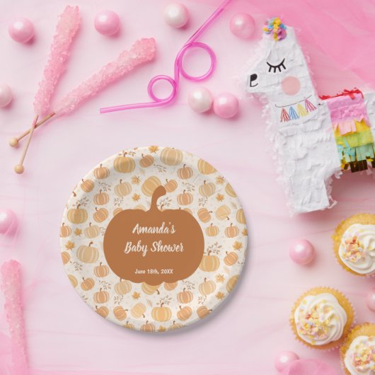 Autumn Harvest Pumpkin and Leaf Pastel Baby Shower Pappteller (Party)