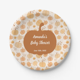 Autumn Harvest Pumpkin and Leaf Pastel Baby Shower Pappteller