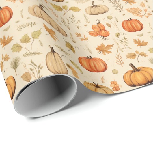 Autumn Harvest Pumpkins & Fall Leaves Rustic  Geschenkpapier (Rolleneckpunkt)