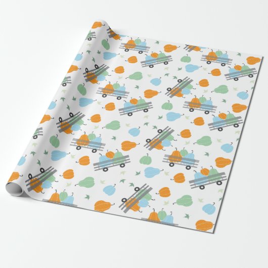 Autumn Harvest Pumpkins Wagenmuster Geschenkpapier (Ungerollt)