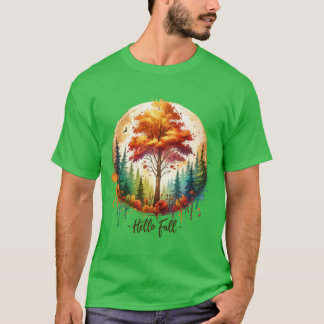 Autumn Harvest Watercolor Pumpkins Fall Flowers wi T-Shirt
