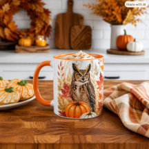 Autumn Harvest Wildlife Owl and Pumpkins Nature